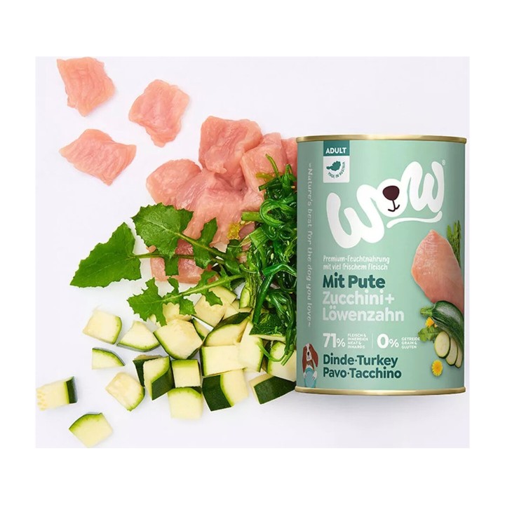 WOW Adulto Tacchino con Zucchine e Dente di Leone 800 g