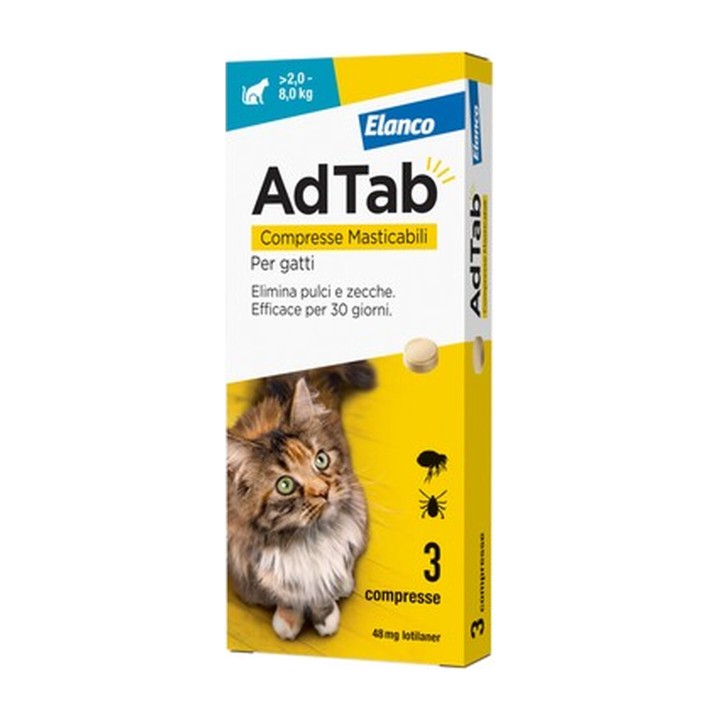 AdTab Compresse Masticabili Antiparassitarie Gatto 48 mg 2-8