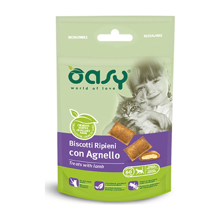 Oasy Snack Gatto Biscotti Ripieni con Agnello 60 g