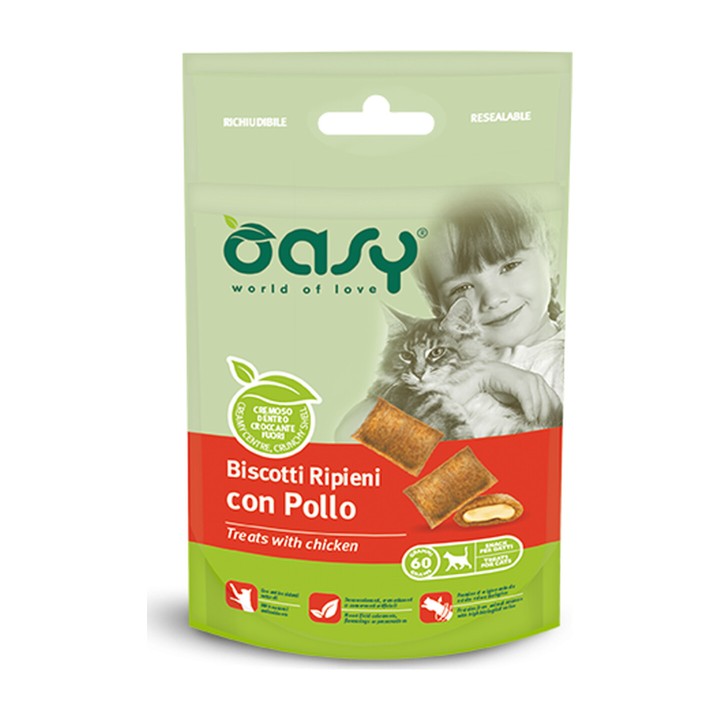 Oasy Snack Gatto Biscotti Ripieni con Pollo 60 g